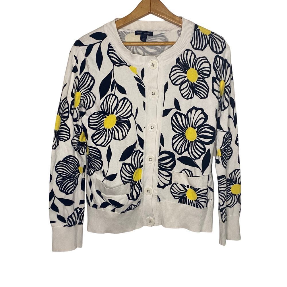Tommy Hilfiger Womens Cardigan Long Sleeve Sweater Floral Preppy Spring Medium